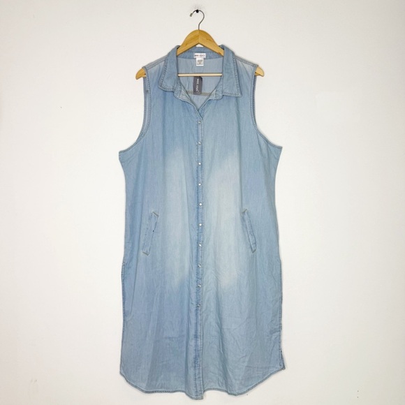 Vintage Wet Seal+ Sleeveless Chambray Denim Shirt Dress – Size 2X NWT Rare - Picture 2 of 6